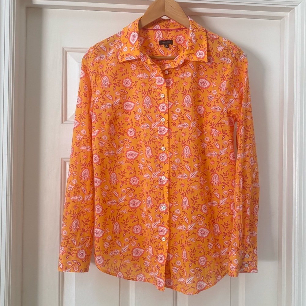 Talbots 100% Cotton Orange Pink Floral Button Down Shirt M Climbing Jacobean - Picture 2 of 11